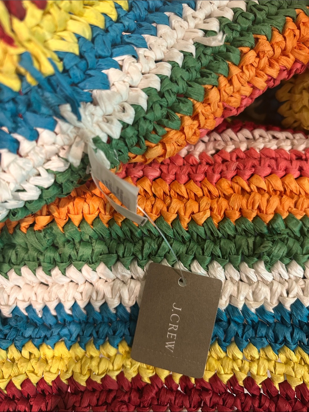 J. Crew Multicolor Striped Crochet Tote Bag with Brown Handles - Picture 10 of 10